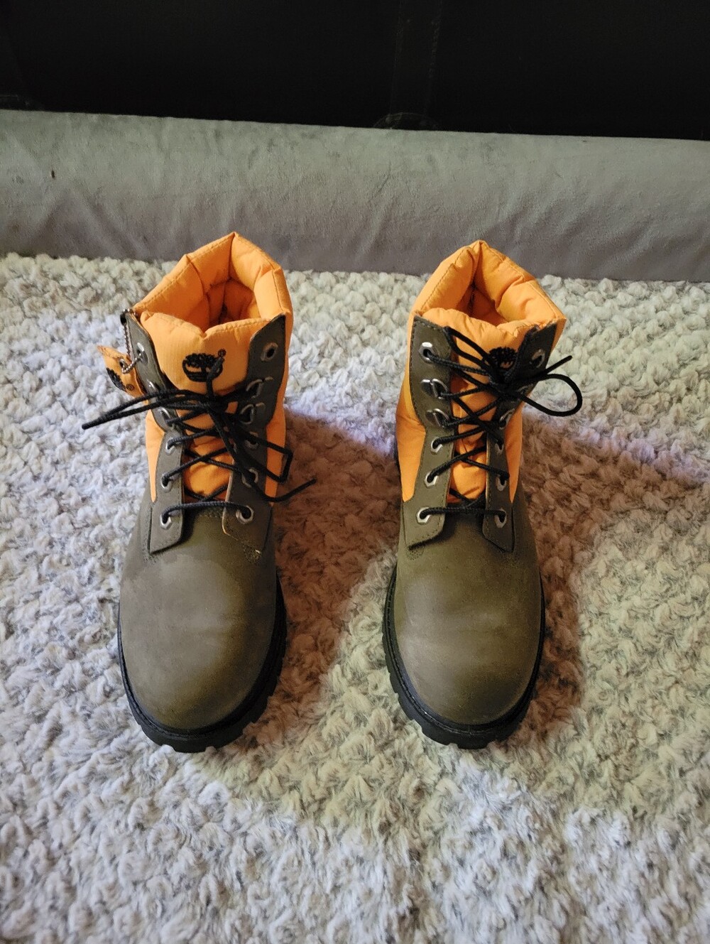 Timberland Men's/boys Olive Work Boots with Orange Lining